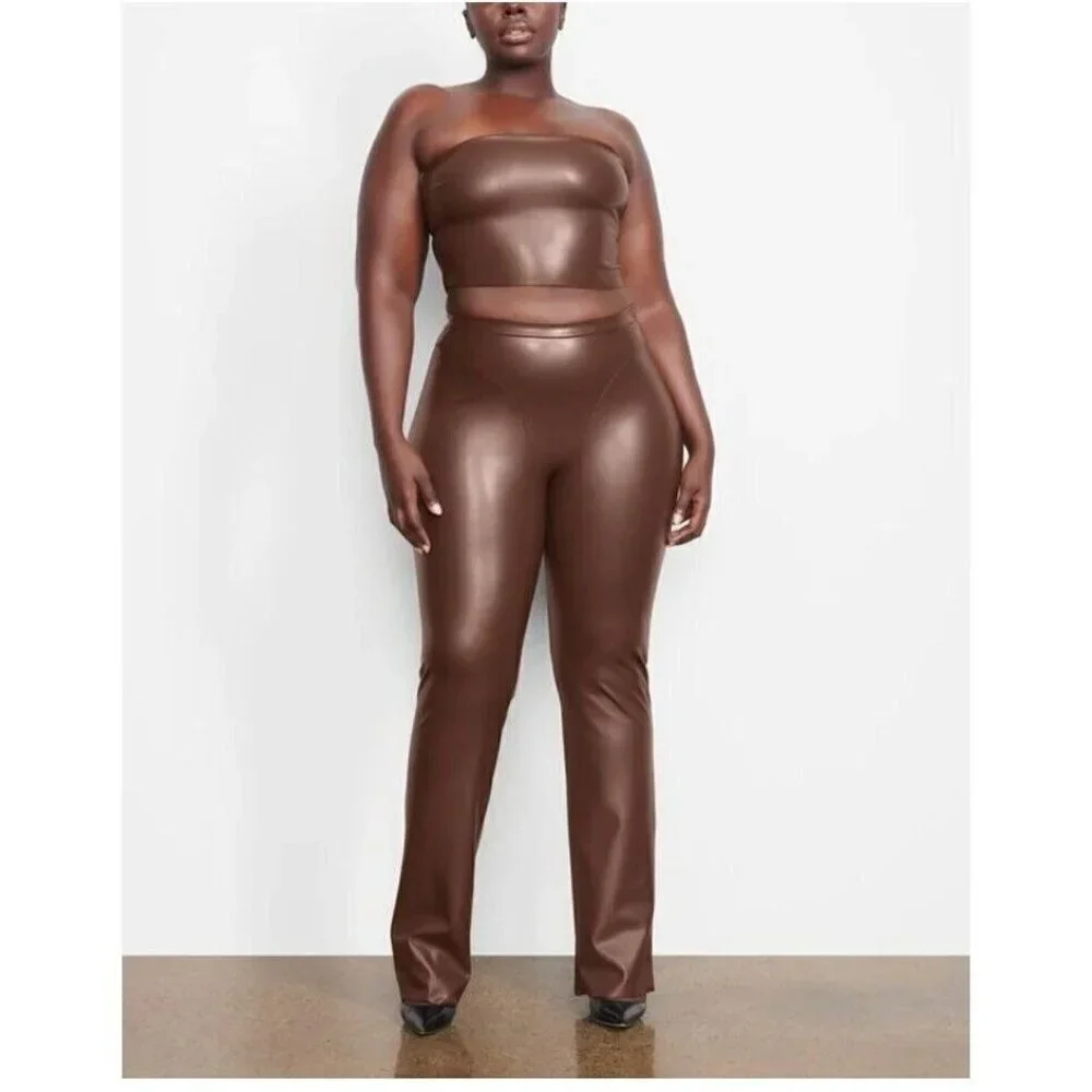 New with Tags Skims SKIMS FAUX LEATHER BOOT CUT PANTS Cocoa SZ XS